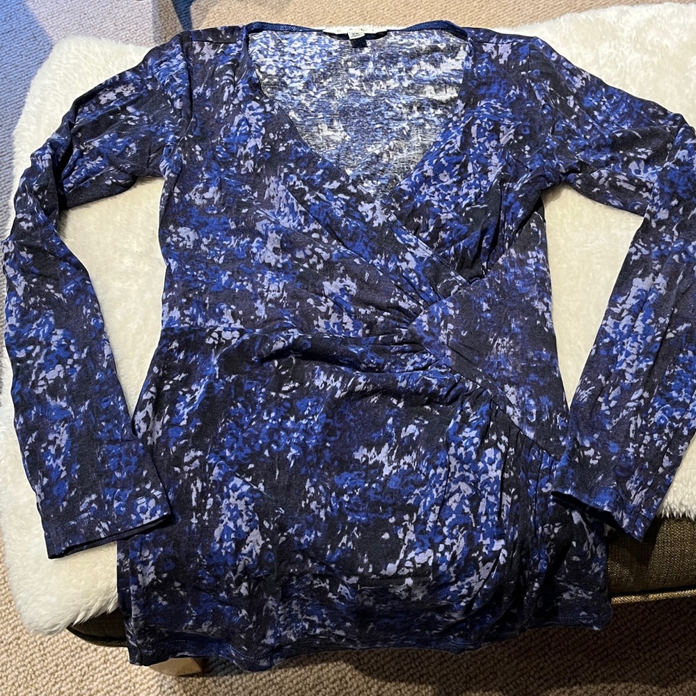 CAbi Blue and Black Patterned Top